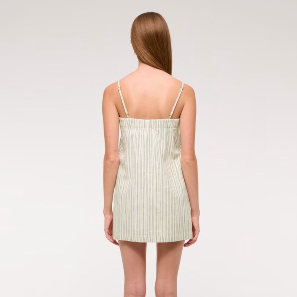 Abercrombie & Fitch Green Stripe Linen-Blend Button Skort size Small Petite - Picture 5 of 8